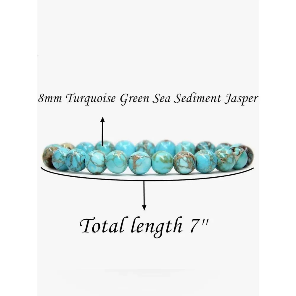 NEW Turquoise Green Sea Sediment Jasper 8mm Round Beads Stretch Crystal Bracelet